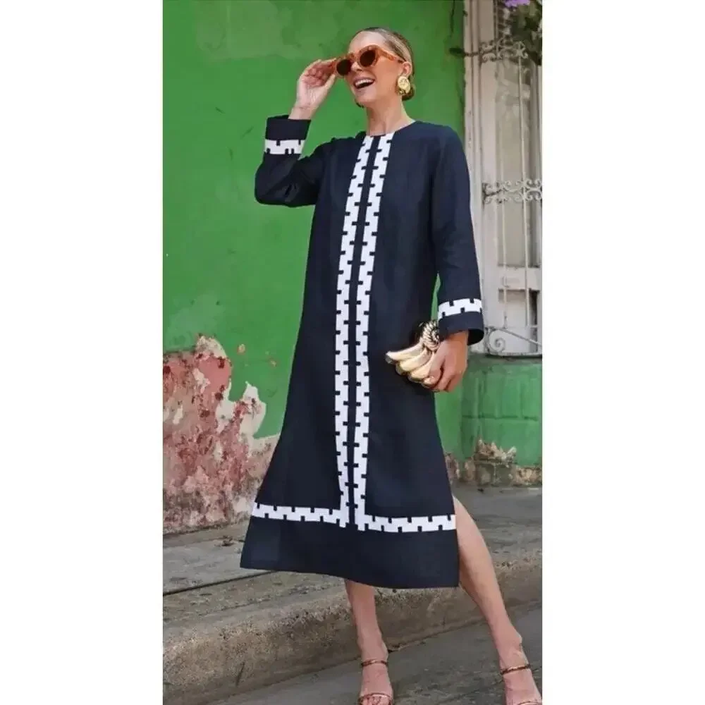 Tuckernuck Atlantic Pacific Embroidered Hartman Linen Dress Navy & White Size M - Picture 4 of 4